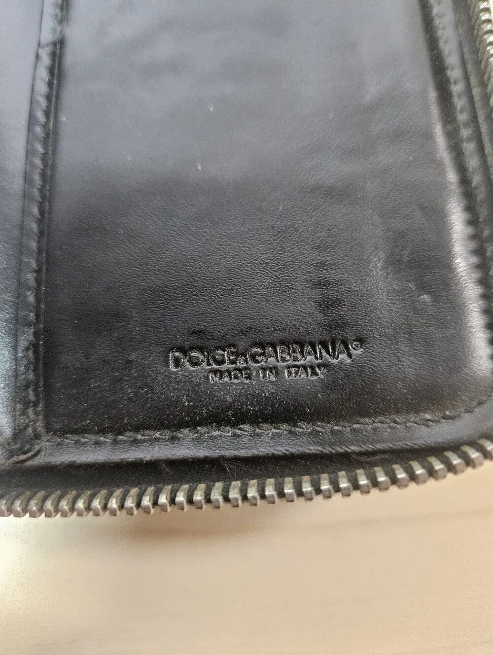 DOLCE & GABBANA Italian Leather Long Wallet Black Zippered Bifold